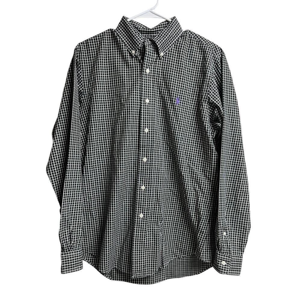 Ralph Lauren Custom Fit Black White Checks Medium Men's Button Up